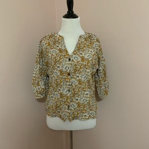 Orange Yellow Floral Spring Monteau Button Down M